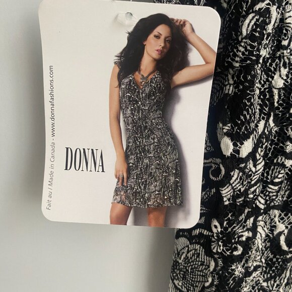 Donna Black & White Floral Lace Overlay Empire Waist V-Neck Midi Dress Size L - Picture 4 of 6